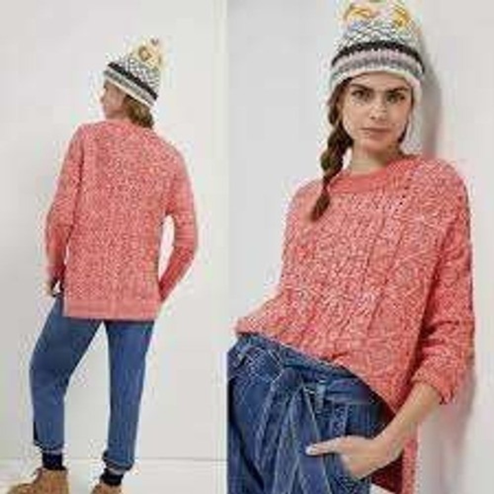 Anthropologie Pilcro Cable Knit Sweater Coral Pink Orange Marled Crew Neck XS